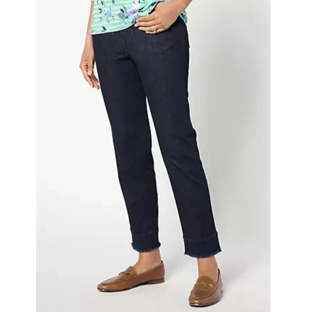 Denim & Co Easy Stretch Regular Jean Wide Hem Dark Wash A643725 Size 12 NEW